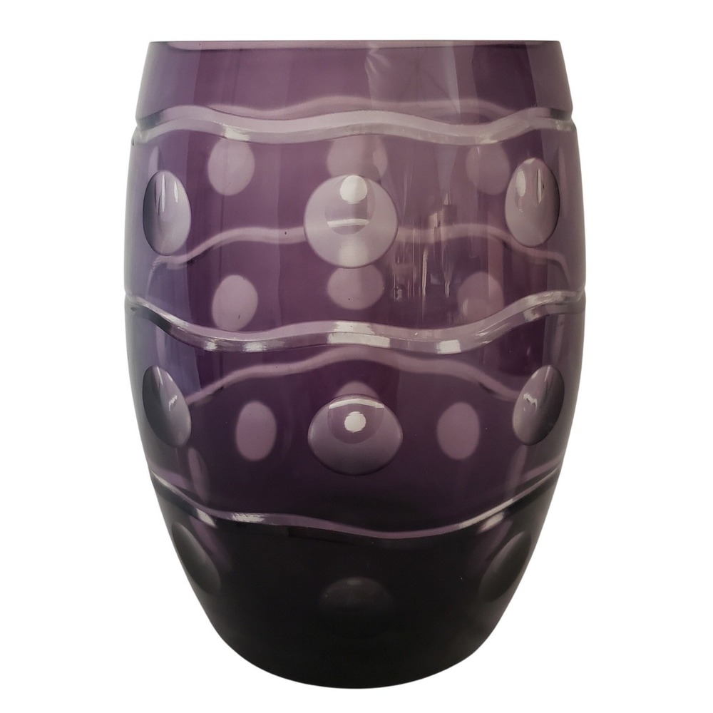 Pottery Barn Bohemian Brie Amethyst Purple Art Glass Candle Holder / Vase Poland